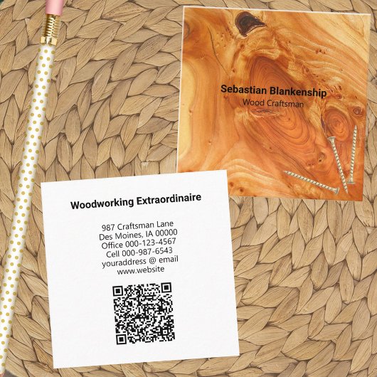 Carte De Visite Carré Bois d'artisanat Fini Bois Knot QR Code