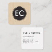 Carte De Visite Carré Bois monogramme (Devant / Derrière)