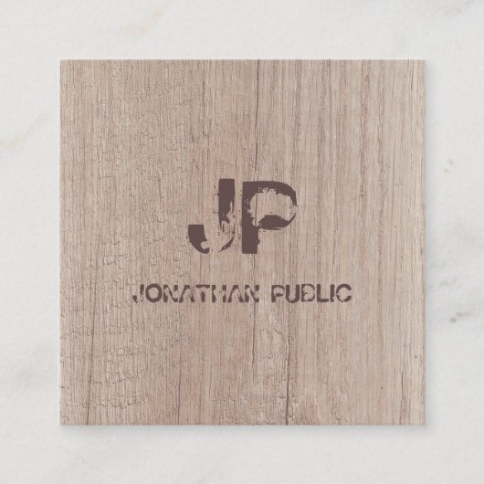 Carte De Visite Carré Bois monogramme Apparence Élégante Texte Perdu (Devant)