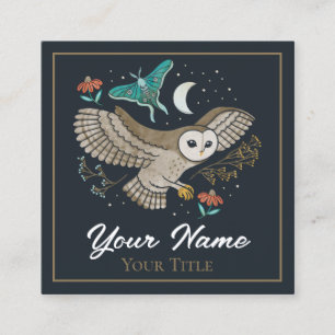 Carte De Visite Carré Bois Night Barn Owl & Luna Moth