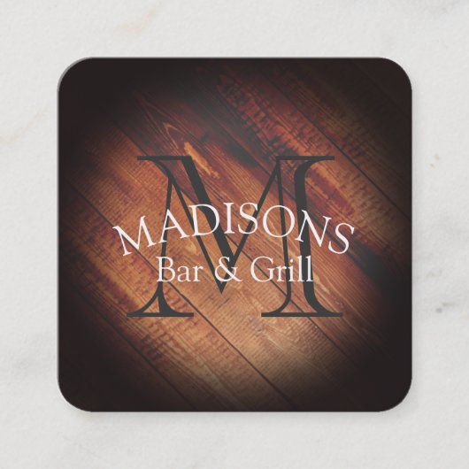 Carte De Visite Carré Bois rustique avec Monogramme (Devant)