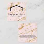 Carte De Visite Carré Bois rustique / Immobilier | Marbre rose or (Devant / Derrière)