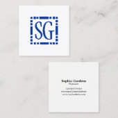 Carte De Visite Carré Boîte à Dot - Initiales - Bleu Marine (Devant / Derrière)