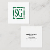 Carte De Visite Carré Boîte à Dot - Initiales - Vert foncé (Devant / Derrière)