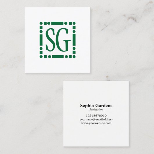 Carte De Visite Carré Boîte à Dot - Initiales - Vert foncé (Devant / Derrière)