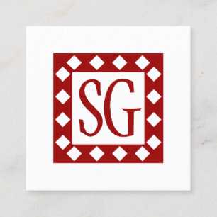 Carte De Visite Carré Boîte de diamant - Initiales - Rouge rubis