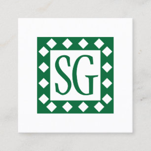 Carte De Visite Carré Boîte de diamant - Initiales - Vert forêt