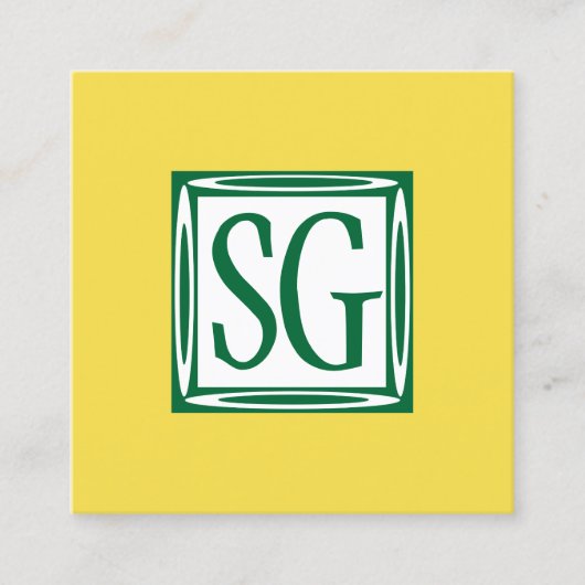 Carte De Visite Carré Boîte décorative - Initiales - Vert Forêt & Jaune (Devant)