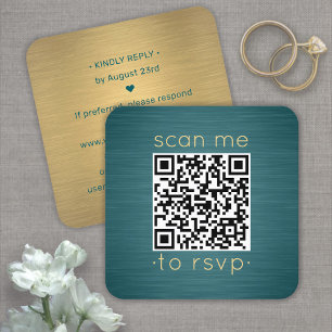Carte De Visite Carré Boîtier 100 Pack QR RSVP Turquoise et Mariage Gold