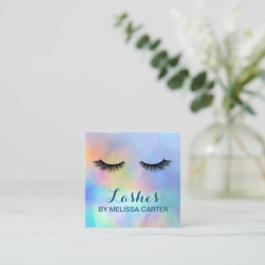 Carte De Visite Carré Bokeh Beauty Salon Maquillage Artist Lash Extensio (Debout devant)