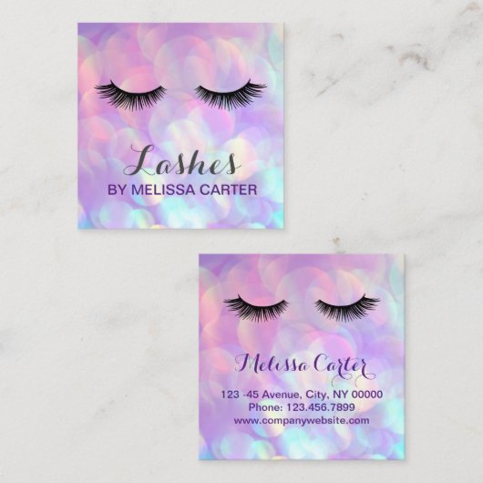 Carte De Visite Carré Bokeh Beauty Salon Maquillage Artist Lash Extensio (Devant / Derrière)