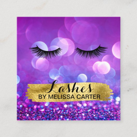 Carte De Visite Carré Bokeh Beauty Salon Maquillage Artist Lash Extensio (Devant)