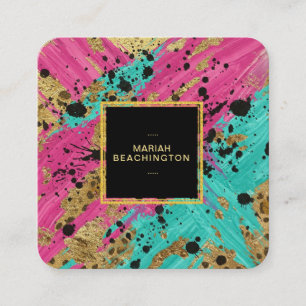 Carte De Visite Carré ** Bold Leopard Abstrait animal Neon Gold AP93