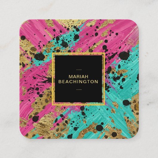 Carte De Visite Carré ** Bold Leopard Abstrait animal Neon Gold AP93 (Devant)