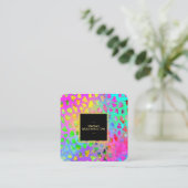 Carte De Visite Carré ** Bold Leopard AP93 Abstrait Animal Gold Neon (Debout devant)