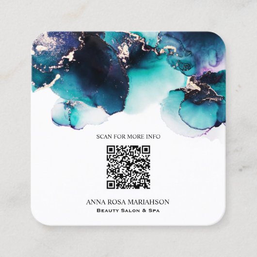 Carte De Visite Carré *~* BOLD TURQUOISE QR CODE Yummy Gold Bold AP29 (Devant)