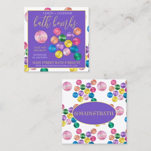 Carte De Visite Carré Bombes de douche de bain artisanal à la main Produ (Devant / Derrière)
