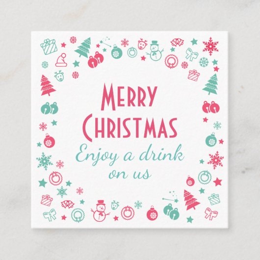 Carte De Visite Carré Bon de boisson gratuit pour Noël (Devant)