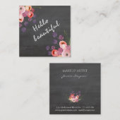 Carte De Visite Carré Bonjour belle typographie chalkboard boho floral (Devant / Derrière)