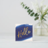 Carte De Visite Carré Bonjour Gold Script | Aquarelle de la marine (Debout devant)