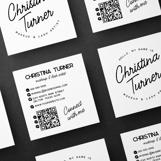 Carte De Visite Carré Bonjour Mon Nom Est Blanc Noir