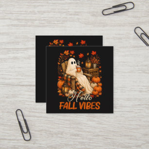 Carte De Visite Carré Bonjour Vibrations d'Automne Fantôme Mignon Citrou