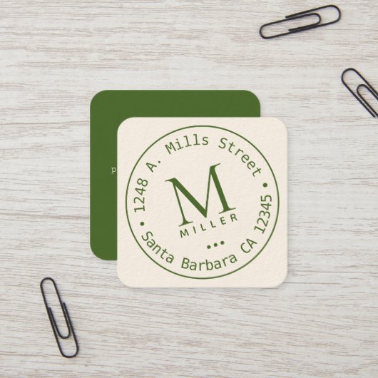 Carte De Visite Carré Bordure arrondie verte monographie circulaire (Devant/Arrière en situation)