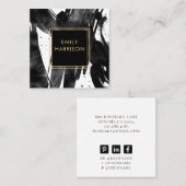 Carte De Visite Carré Bordure d'or Abstraite de brosses noires (Devant / Derrière)