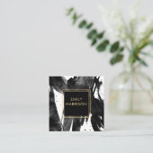 Carte De Visite Carré Bordure d'or Abstraite de brosses noires (Debout devant)