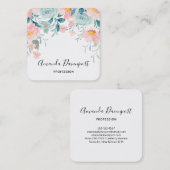 Carte De Visite Carré Bordure florale rose et vert élégant (Devant / Derrière)