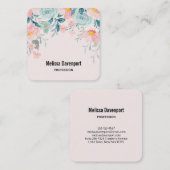 Carte De Visite Carré Bordure florale rose et verte (Devant / Derrière)