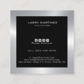 Carte De Visite Carré Bordure moderne en argent sur noir (Dos)