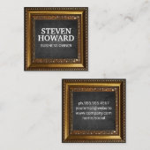 Carte De Visite Carré Bordure Ornat Or | Texture noire (Devant / Derrière)