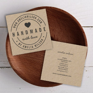 Carte De Visite Carré Bordure ronde faite à la main avec le coeur de l'