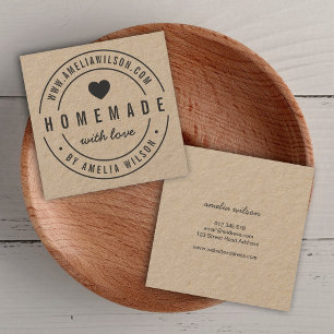 Carte De Visite Carré Bordure ronde Téméraire fait maison avec coeur d'a