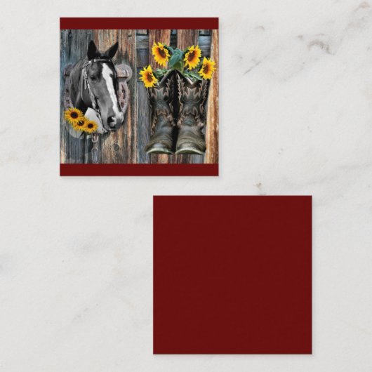 Carte De Visite Carré Bottes de cowboy Rustique Western Horse Tournesols (Devant / Derrière)