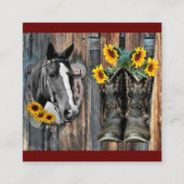 Carte De Visite Carré Bottes de cowboy Rustique Western Horse Tournesols (Devant)