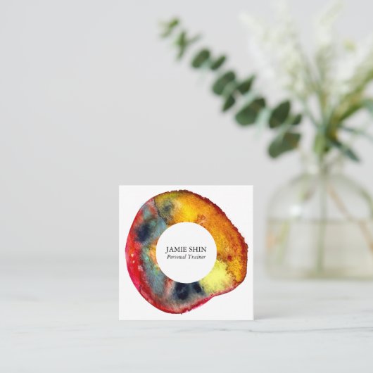 Carte De Visite Carré Boucle d'aquarelle rouge texturée (Debout devant)