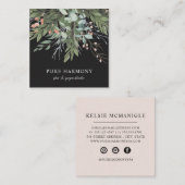 Carte De Visite Carré Boughs floraux peints élégamment | Noir (Devant / Derrière)