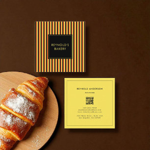 Carte De Visite Carré Boulangerie à code QR minimaliste noir et jaune