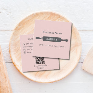 Carte De Visite Carré Boulangerie à rouleaux minimaliste rose