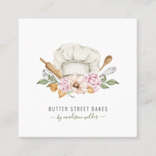Carte De Visite Carré Boulangerie Baker Pâtisserie Chef Aquarelle Cuisin