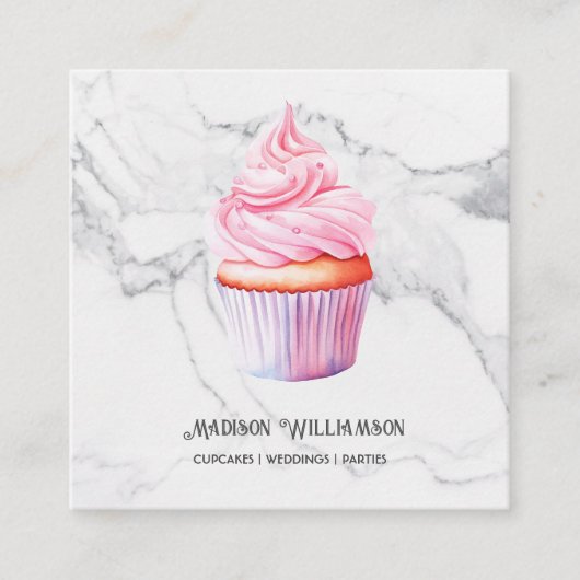 Carte De Visite Carré Boulangerie Cupcake | Boulanger Chef Marbre OU Co (Devant)
