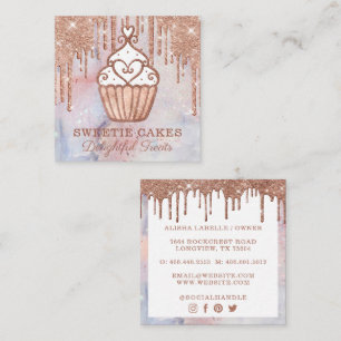 Carte De Visite Carré Boulangerie Cupcake Parties scintillant Rose Gold