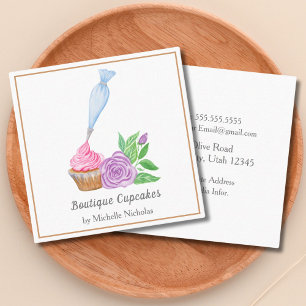 Carte De Visite Carré Boulangerie de Cupcake avec Glaçage à l'Aquarelle,