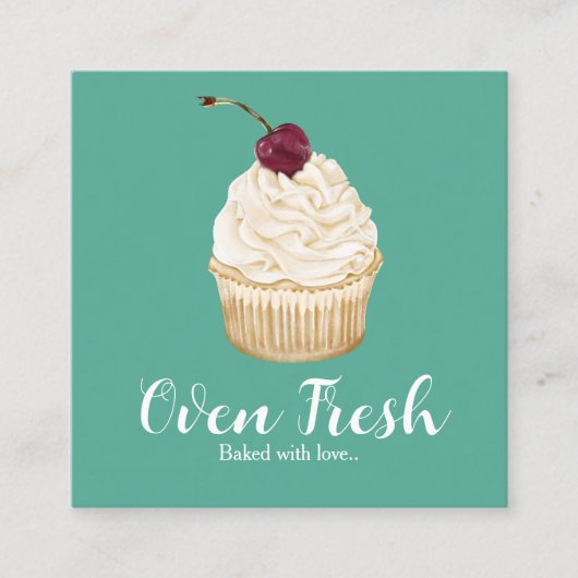 Carte De Visite Carré Boulangerie de cupcake blanc vert (Devant)