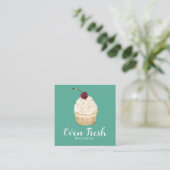 Carte De Visite Carré Boulangerie de cupcake blanc vert (Debout devant)