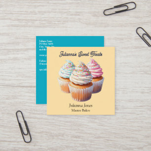 Carte De Visite Carré Boulangerie de Cupcakes Glaçés Mignons