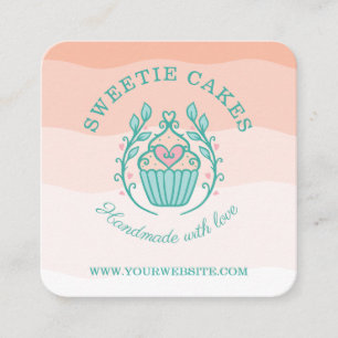Carte De Visite Carré Boulangerie de style floral Cupcake Logo Blush Pin