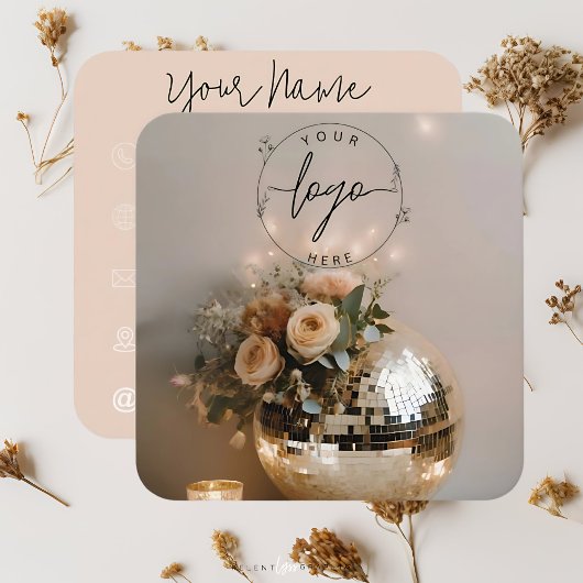 Carte De Visite Carré Boule Disco | Boho Florals | Esthétique